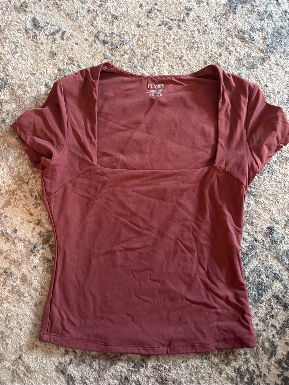 Women's Square Neck Short Sleeve cropped Top - marasala